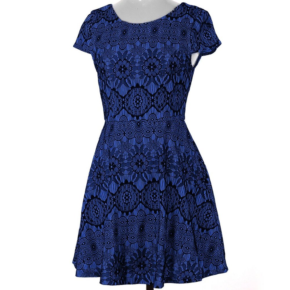 Francesca's Collections Cap Sleeve Dress with Lace Overlay Design